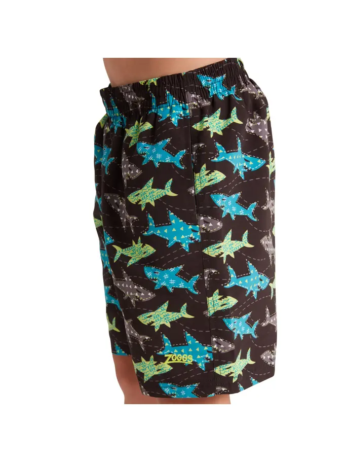 Sale, view full size image of Front view of Product detail - Boys Shark Silver Print 15 Inch Water Shorts SKSH