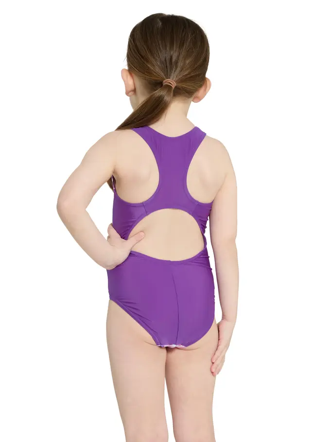 , view full size image of Front view of Product detail - Girls Unicorn Actionback One Piece Swimsuit UNIC