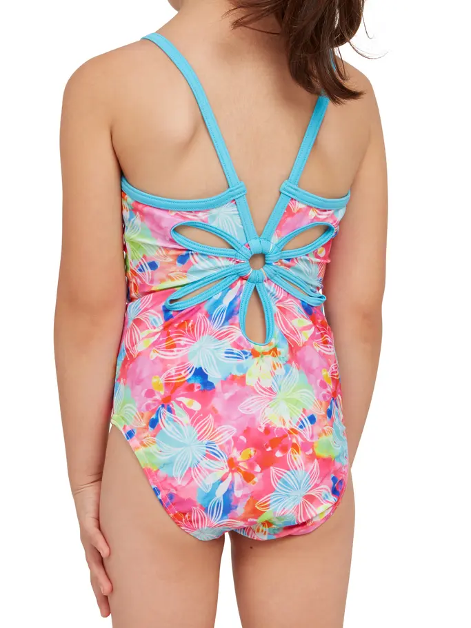 , view full size image of Front view of Product detail - Girls Gala Yaroomba Floral One Piece Swimsuit GALA