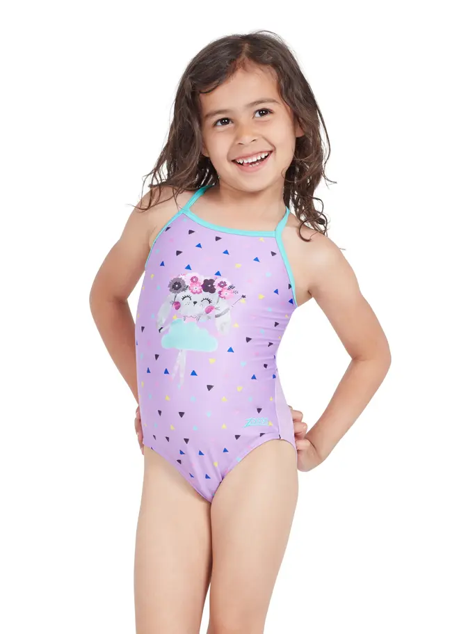 Sale,Clearance, view full size image of Front view of Product detail - Girls Ditzy Dancer Crossback One Piece Swimsuit DZDA