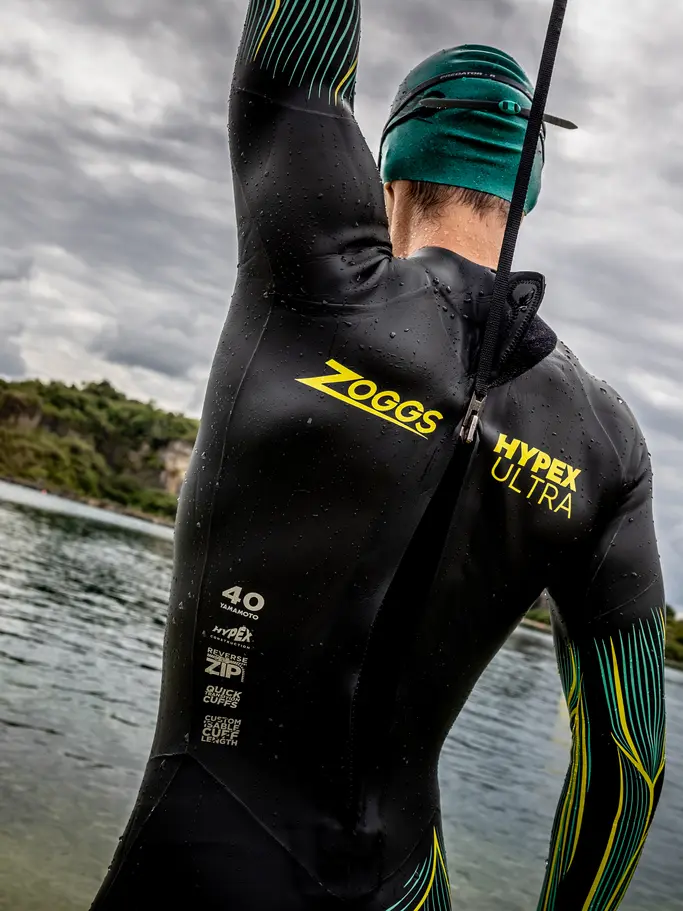 , view full size image of Front view of Product detail - Mens Hypex Ultra FS Triathlon Wetsuit black/yellow