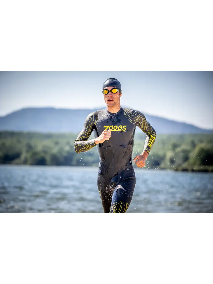 , view full size image of Front view of Product detail - Mens Explorer Ultra FS Open Water Wetsuit black/yellow