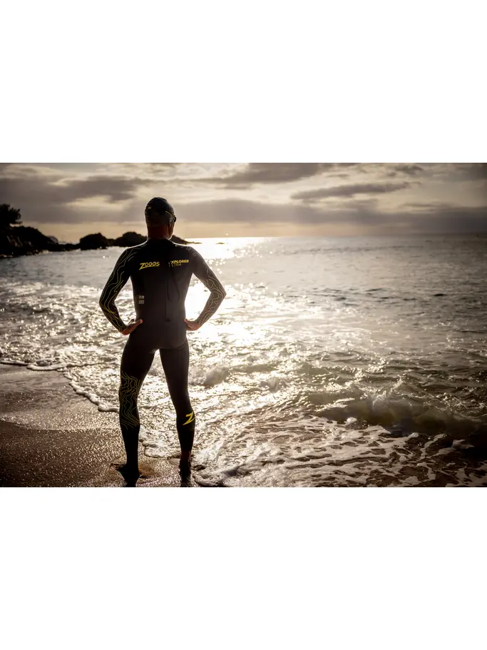 , view full size image of Front view of Product detail - Mens Explorer Ultra FS Open Water Wetsuit black/yellow