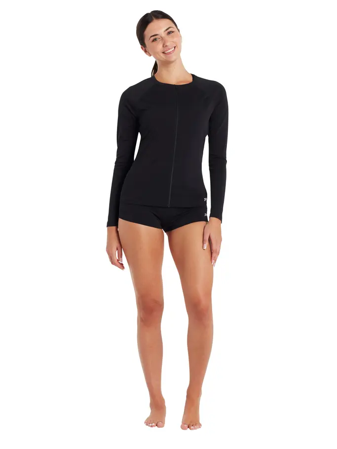 Product overview - Womens Long Sleeve Zip Sun Top black