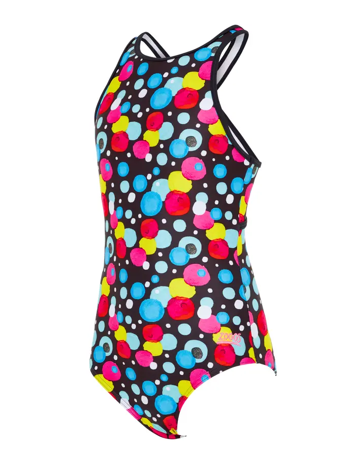 Product overview - Girls Spot Print Hi Front Crossback Swimsuit SPTF